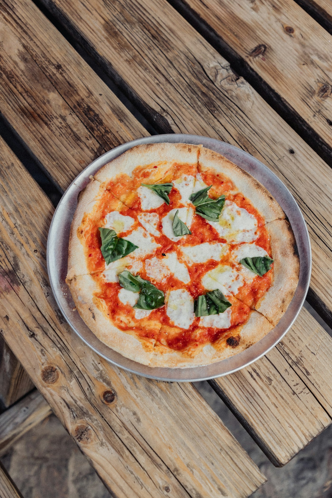 A finished margherita pizza